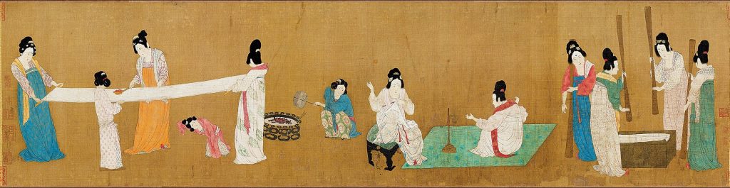 Court ladies preparing woven silk by Zhang Xuan